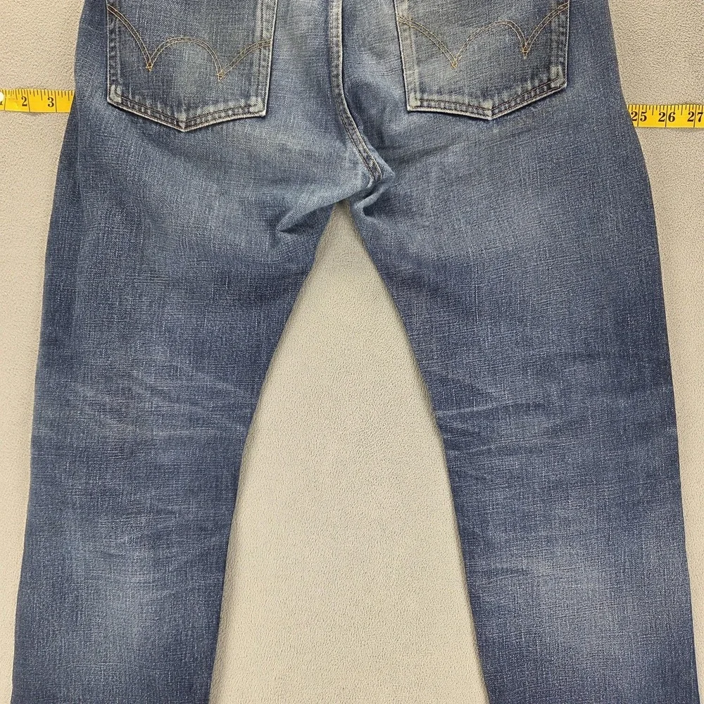 Edwin Jeans Mens 32x32 Blue ED33M Straight Whiskers Honeycomb Button Fly Japan